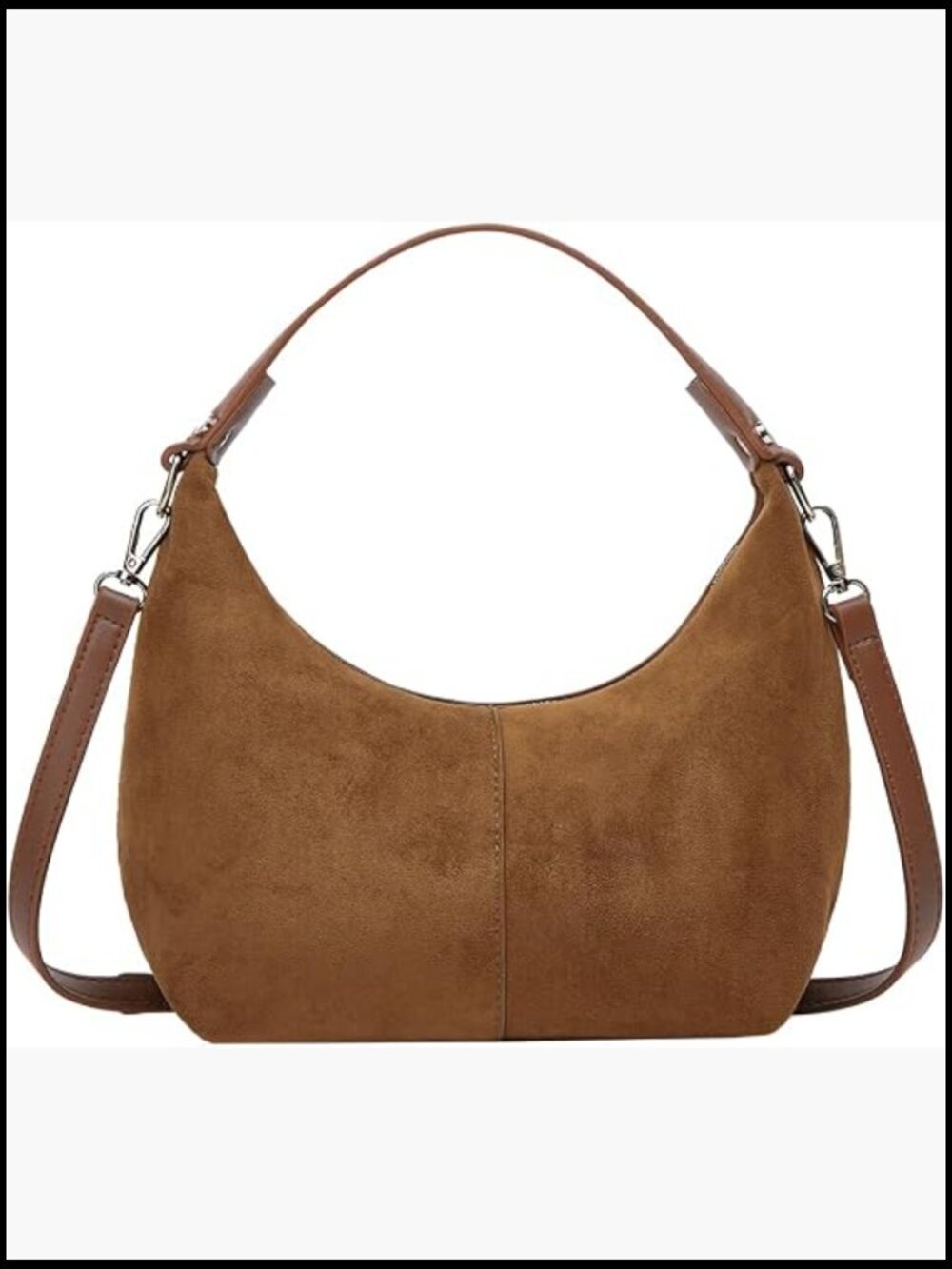 Faux Suede Crescent Shoulder Bag Zipper Closure Large Capacity Tote Handbag Fall